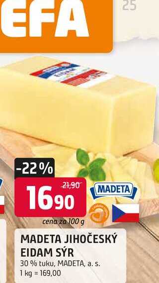 MADETA JIHOČESKÝ EIDAM SÝR 30% tuku, 100 g 