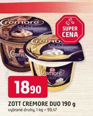 ZOTT CREMORE DUO 190 g vybrané druhy