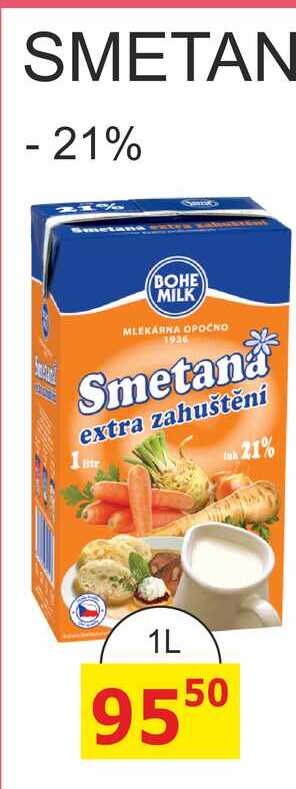BOHEMILK Smetana extra zahuštění 21% 1L  v akci