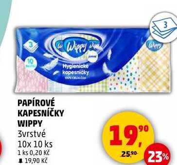 PAPÍROVÉ KAPESNÍČKY WIPPY 3vrstvé, 10x 10 ks 