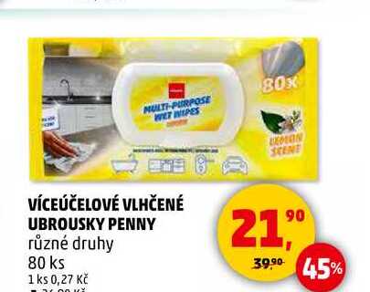 VÍCEÚČELOVÉ VLHČENÉ UBROUSKY PENNY různé druhy, 80 ks  