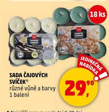 SADA ČAJOVÝCH SVÍČEK různé vůně a barvy, 1 balení
