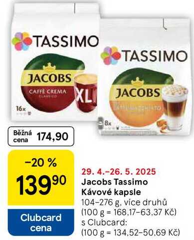 Jacobs Tassimo Kávové kapsle, 104-276 g, více druhů