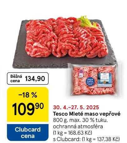 Tesco Mleté maso vepřové, 800 g, max. 30 % tuku 