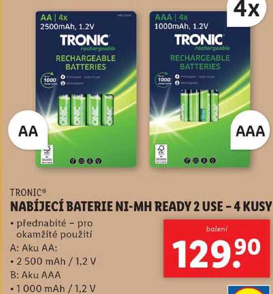 NABÍJECÍ BATERIE NI-MH READY 2 USE - 4 KUSY 