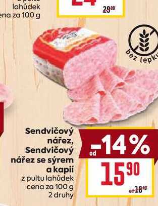 Sendvičový nářez se sýrem a kapií z pultu lahůdek cena za 100g