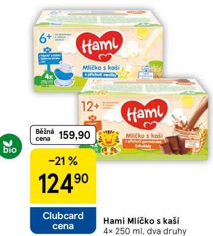 Hami Mlíčko s kaší, 4x 250 ml, dva druhy 