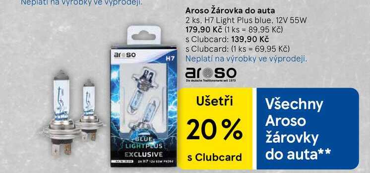 Aroso Žárovka do auta, 2 ks, H7 Light Plus blue, 12V 55W  