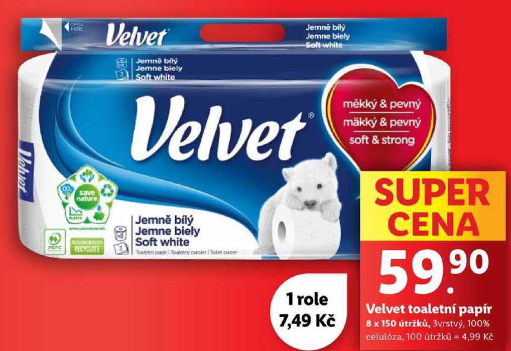 Velvet toaletní papír, 8x 150 útržků