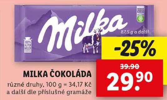 MILKA ČOKOLÁDA, 87,5 g a další 