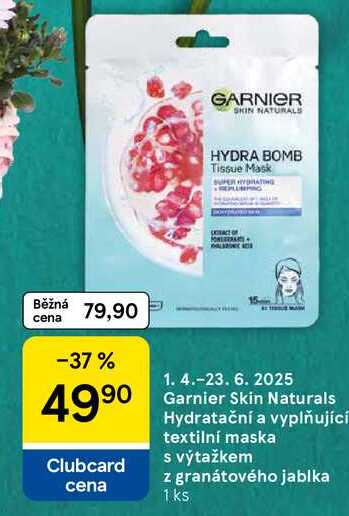 Garnier Skin Naturals Hydratační a vyplňující textilní maska s výtažkem z granátového jablka, 1 ks 