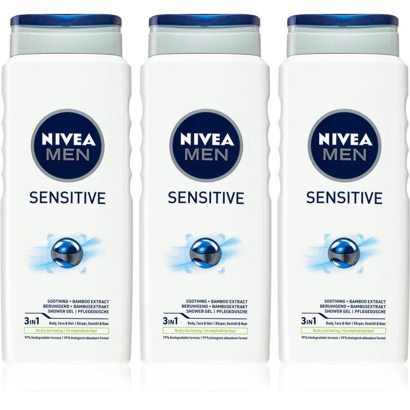 NIVEA MEN Sensitive sprchový gel pro muže výhodné balení 3 x 500 ml
