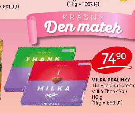 MILKA PRALINKY ILM Hazelnut creme Milka Thank You 110 g 