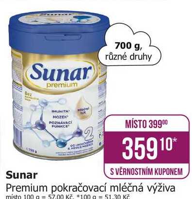 Sunar Premium pokračovací mléčná výživa 700g