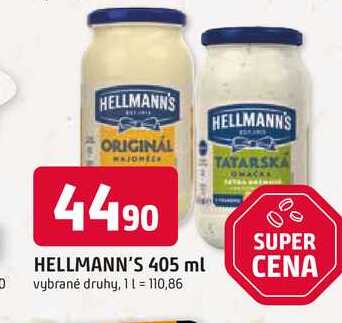 Hellmann's majonéza, tatarská omáčka 405ml, vybrané druhy