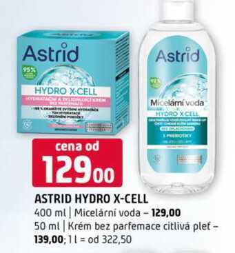 Astrid hydro x cell Micelární voda 400 ml Micelární voda 50 ml Krém bez parfemace citlivá pleť