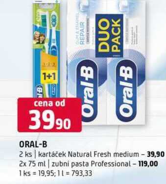 Oral B Oral-B 2 ks kartáček Natural Fresh medium 2x 75 ml zubní pasta Professional 