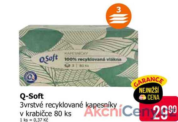 Q-Soft 3vrstvé recyklované kapesníky v krabičce 80 ks