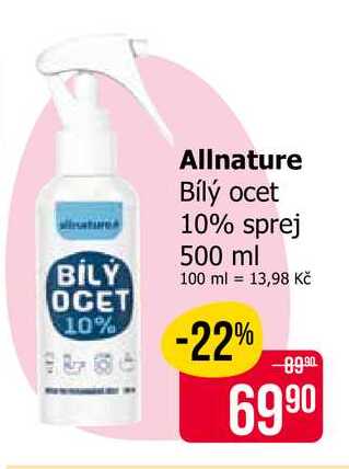 Allnature Bílý ocet 10% sprej 500 ml 