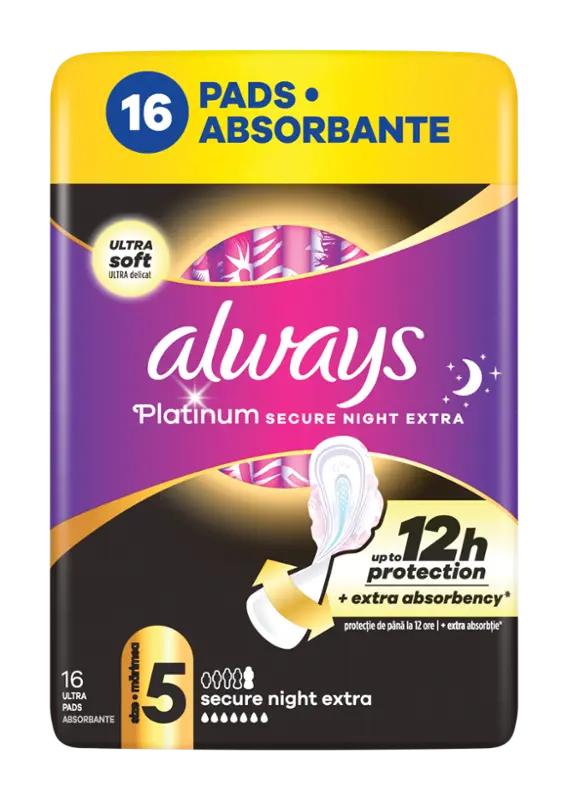Always Hygienické vložky s křidélky Platinum Secure Night Extra vel. 5, 16 ks