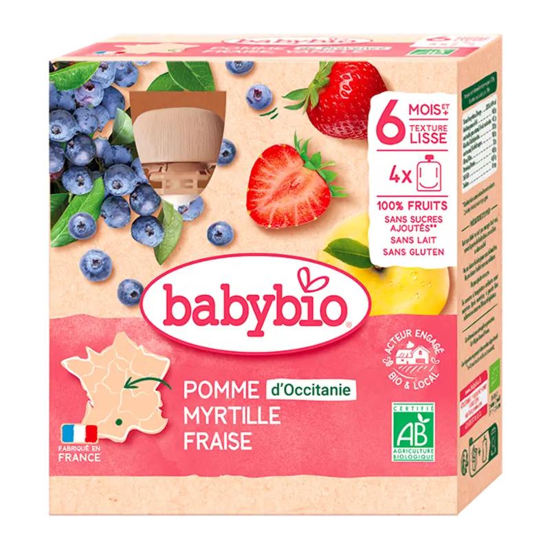 Babybio BIO ovocný příkrm jablko, borůvky a jahody 4x 90 g, 360 g