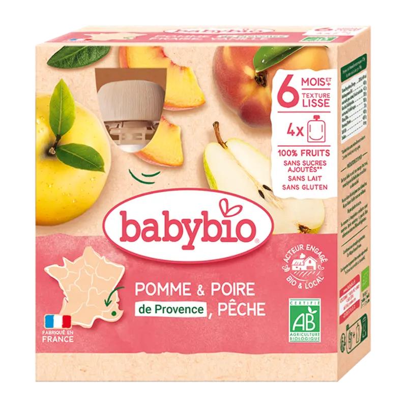 Babybio BIO ovocný příkrm jablko, hruška a broskev 4x 90 g, 360 g