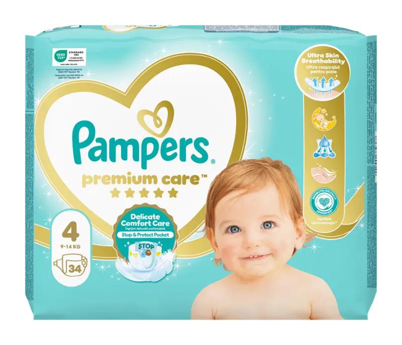 Pampers Plenky Premium Care 9 - 14 kg, vel. 4, 34 ks