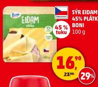 SÝR EIDAM 45% PLÁTKY BONI, 100 g  