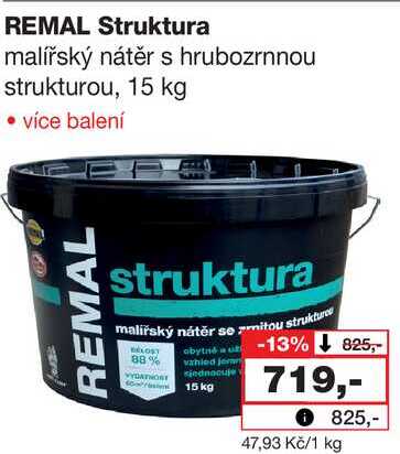 REMAL Struktura malířský nátěr s hrubozrnnou strukturou, 15 kg