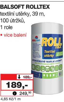 BALSOFT ROLLTEX textilní utěrky, 39 m, 100 útržků, 1 role 