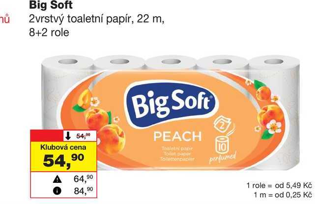 Big Soft 2vrstvý toaletní papír, 22 m, 8+2 role 