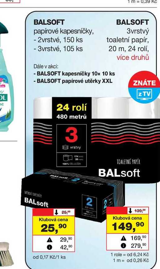 BALSOFT papírové kapesníčky, - 2vrstvé, 150 ks -3vrstvé, 105 ks