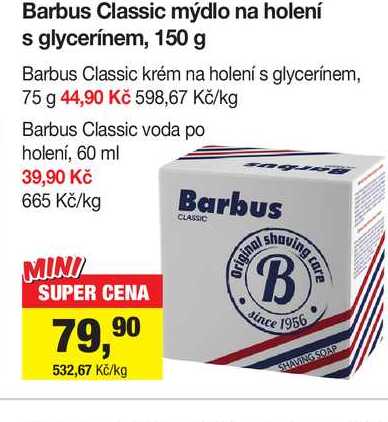 Barbus Classic pěnivý krém na holení s glycerinem 75g