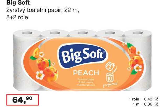 Big Soft 2vrstvý toaletní papír, 22 m, 8+2 role 