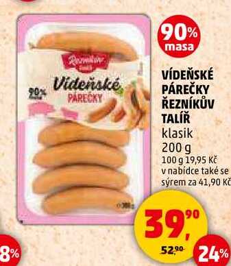 VÍDEŇSKÉ PÁREČKY ŘEZNÍKŮV TALÍŘ klasik, 200 g 
