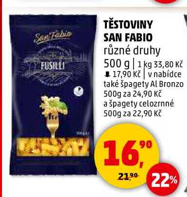 TĚSTOVINY SAN FABIO různé druhy, 500 g 