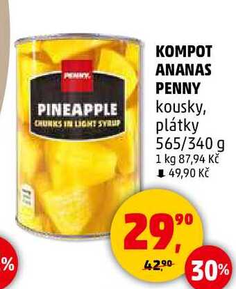 KOMPOT ANANAS PENNY kousky, plátky, 565/340 g 