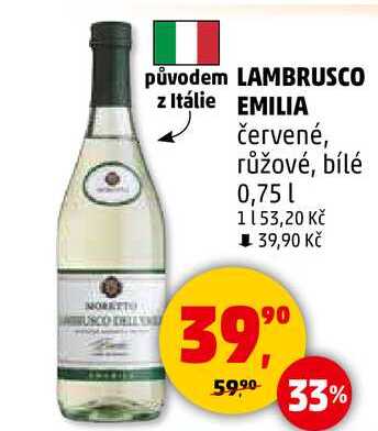 LAMBRUSCO EMILIA červené, růžové, bílé, 0,75 l