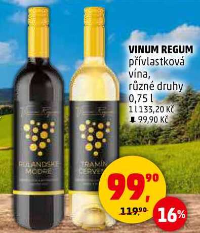 VINUM REGUM přívlastková vína, různé druhy, 0,75 l