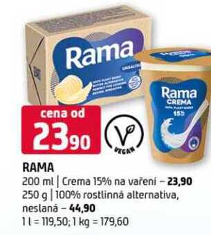 Rama 200 ml Crema 15% na vaření 250 g 100% rostlinná alternativa, neslaná 