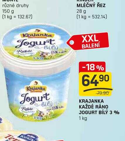 KRAJANKA KAŽDÉ RÁNO JOGURT BÍLÝ 3 % 1 kg 