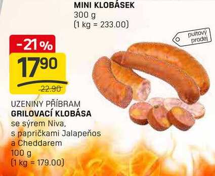 GRILOVACÍ KLOBÁSA se sýrem Niva, s papričkami Jalapeños a Cheddarem 100 g