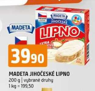 Madeta Jihočeské Lipno tavený sýr 200g, vybrané druhy