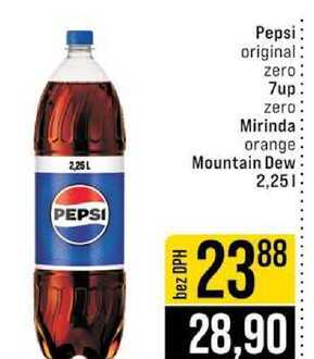 Pepsi original zero 7up zero Mirinda orange Mountain Dew 2,25l