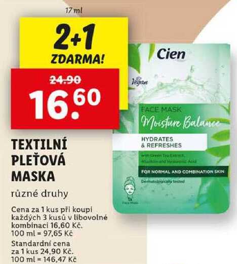 TEXTILNÍ PLEŤOVÁ MASKA, 17 ml