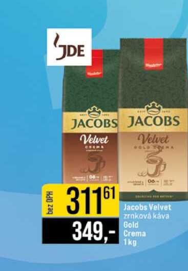 Jacobs Velvet zrnková kava Gold Crema 1kg 