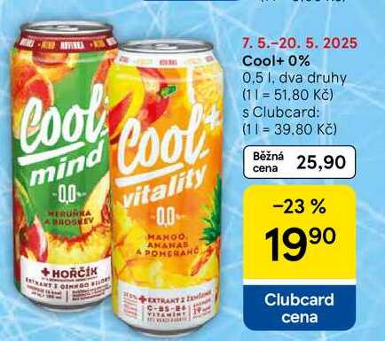 Cool+ 0%, 0,5 l, dva druhy