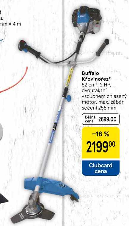 Buffalo Křovinořez 52 cm³, 2 HP, dvoutaktní vzduchem chlazený motor, max. záběr sečení 255 mm   