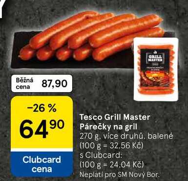 Tesco Grill Master Párečky na gril, 270 g, více druhů 