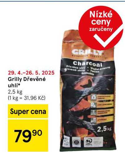 Grilly Dřevěné uhli, 2,5 kg 